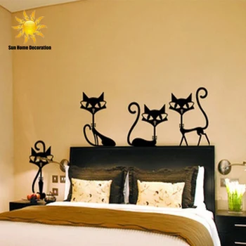 4 Črna Moda Stenske Nalepke Mačka Nalepke Dnevna Soba Dekor Tv Stenski Dekor Otrok Spalnica Vinil Doma dekor
