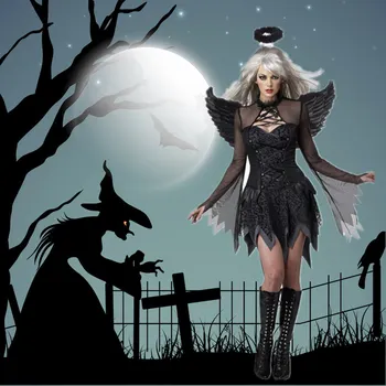 Ataullah Halloween Cosplay Obleko Dark Angel Wings Pustni Kostum Stranka Duha Vampir Ženska Očesa Seksi Obleko Lase Hoop DW001