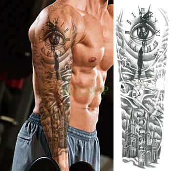 Nepremočljiva Začasni Tattoo Nalepke oči ura ptica Pagoda polno roko velikosti ponaredek tatto flash tattoo rokav tato za moške, ženske