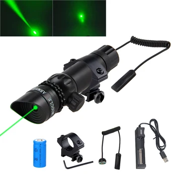 Močan 532nm Zeleni Laser Pogled Rdeče Lov Oddajnik+20 mm/11 mm Obroč Železniškega QD Sod Področje uporabe Mount +W/Daljinski Vklop+16340BY+Polnilec