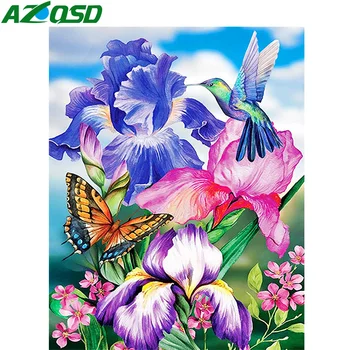 AZQSD Diamond Vezenje Cvet Metulj Ptic Sliko Okrasnih Diamond Slikarstvo Cvetlični Živali Navzkrižno Šiv Doma Dekor