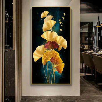 NESEBIČNO Cvet Platno Slikarstvo Ginkgo Leaf Črno Ozadje Moderne Stenske Umetnosti Za dnevno Sobo Plakate in grafike Doma Dekor