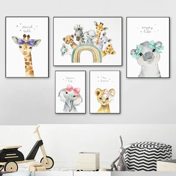 Živali Mavrica Slon, Žirafa, Zebra Wall Art Platno Barvanje Vrtec Plakatov In Fotografij Stenske Slike Baby Otroci Soba Dekor