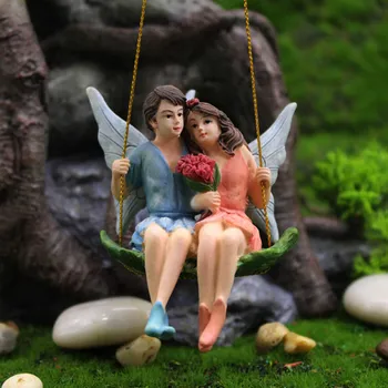 Romantična Par Figurice Swing Flower Fairy Vrt Mikro Krajine Obesek Smolo Obrti Ustvarjalne Scene Dekoracijo