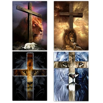 Jezus Kristus Platno Slikarstvo Simbol Gospod Juda Lev Bojevnik Jagnje, Bog Typographic Plakat Doma Dekor Steno Darilo Brez Okvirja