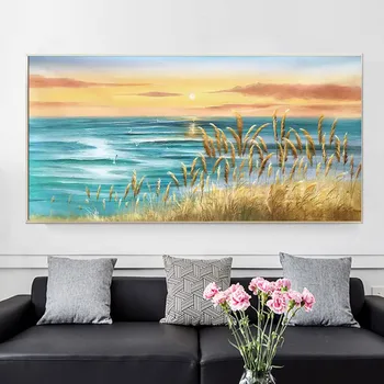 Vroče Prodaje Obale Sunrise Krajine Zidana Sodobne 100% Ročno Poslikano Oljna Slika Rastlin Sage Platno Wall Art Slike Doma Dekor