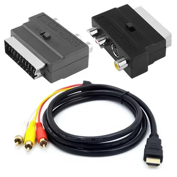 1080p Pretvornik HDMI je združljiv S-video Avdio Kabel Trajno SCART na 3 RCA Phono Adapter za TV HDTV Podaljšek Kabel 1,5 M