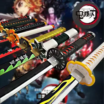 80 cm Demon Slayer Katana Meč Lesene Anime Rezilo Sunwheel Nož Tanjirou Katana Orožje Model Ninja Cosplay Prop Otroci Igrače Darila