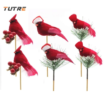 2PCS Božično Drevo Ornament Umetno Rdeče Clip-On Kardinali Pernate Ptic Peno, Božični Okraski, Rdeče Ptice Božič