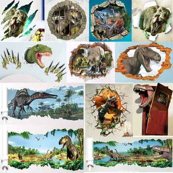 3d živo Dinozaver Stenske Nalepke, Nalepke za otroke sobe Umetnosti Otrok Spalnica Dekoracijo Otroški Risani Film Plakat, Freska