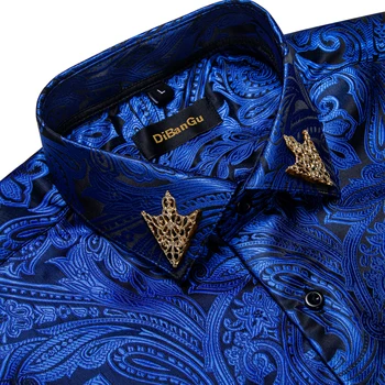 Čisto Nov Moške Kraljevsko Modra Poslovne Srajce Luksuznih Modnih Paisley, Dolg Rokav (Zavoj Navzdol Socialne Ovratnik, Rokavi Moški Priložnostne Bluzo