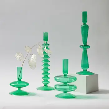 Sodobna Stekleni svečniki Doma Dekor Zelene Steklene Vaze Tabela soju Sveč Imetnik Ustvarjalno Dekoracijo Okraski