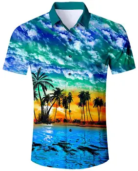 Poletje Mens Fancy Hawaiian Tiskanja Majica Priložnostne Kratek Rokav T-majice, Obleke Za Počitnice Obrabe Gumb Navzdol Havajih Vintage Oblačila