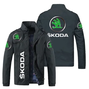 nove Moške Pomlad Jesen blagovne znamke ŠKODA logotip, ki je natisnjena jakna za prosti čas, moda windproof plašč stojalo ovratnikom, zadrgo jakna