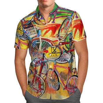 Kolesa Traktorjev 3D Tiskanja Hawaiian Beach Poletje Shirt Majica Kratek Rokav Ulične Prevelik 5XL Camisa Socialne Srajca Homme