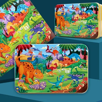 100 kozarcev Otroci Lesene Puzzle Igrača Cartoon Živali Prometa Puzzle Otroci Zgodaj Izobraževalne Sestavljanke Smešno Igrače za Otroke Darilo