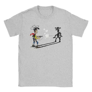 Moški Ženske Majice Kavboj Lucky Luke Streljanje Cotton Tee Majica Kratek Rokav Vintage Belgijski Risanka T Shirt Posadke Vratu Oblačila